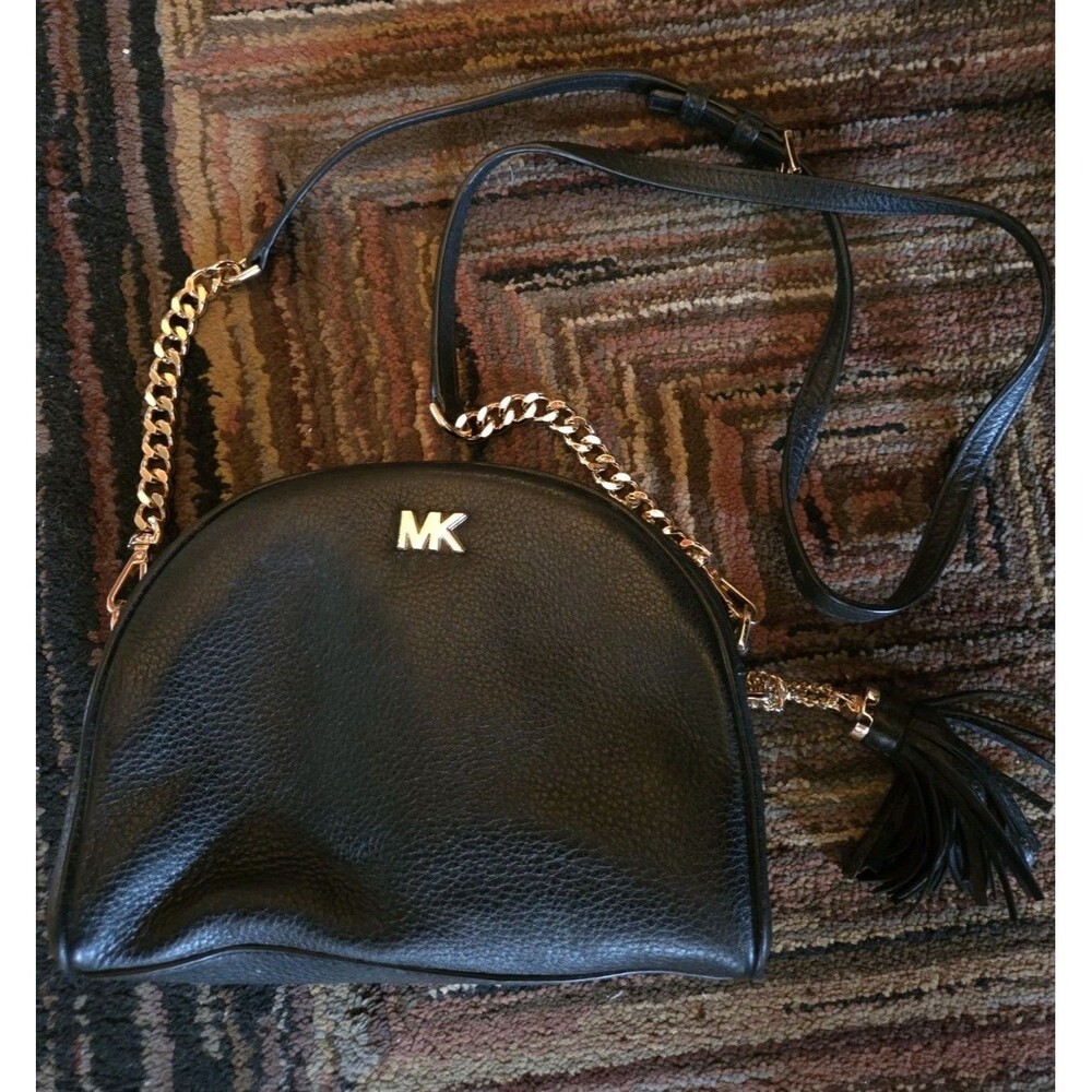 Michael Kors Ginny Pebbled Leather Half-Moon Crossbody Bag Gold Hardware